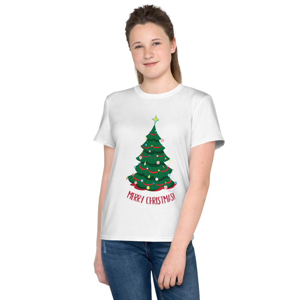 Merry Christmas with tree design - Youth crew neck t-shirt
