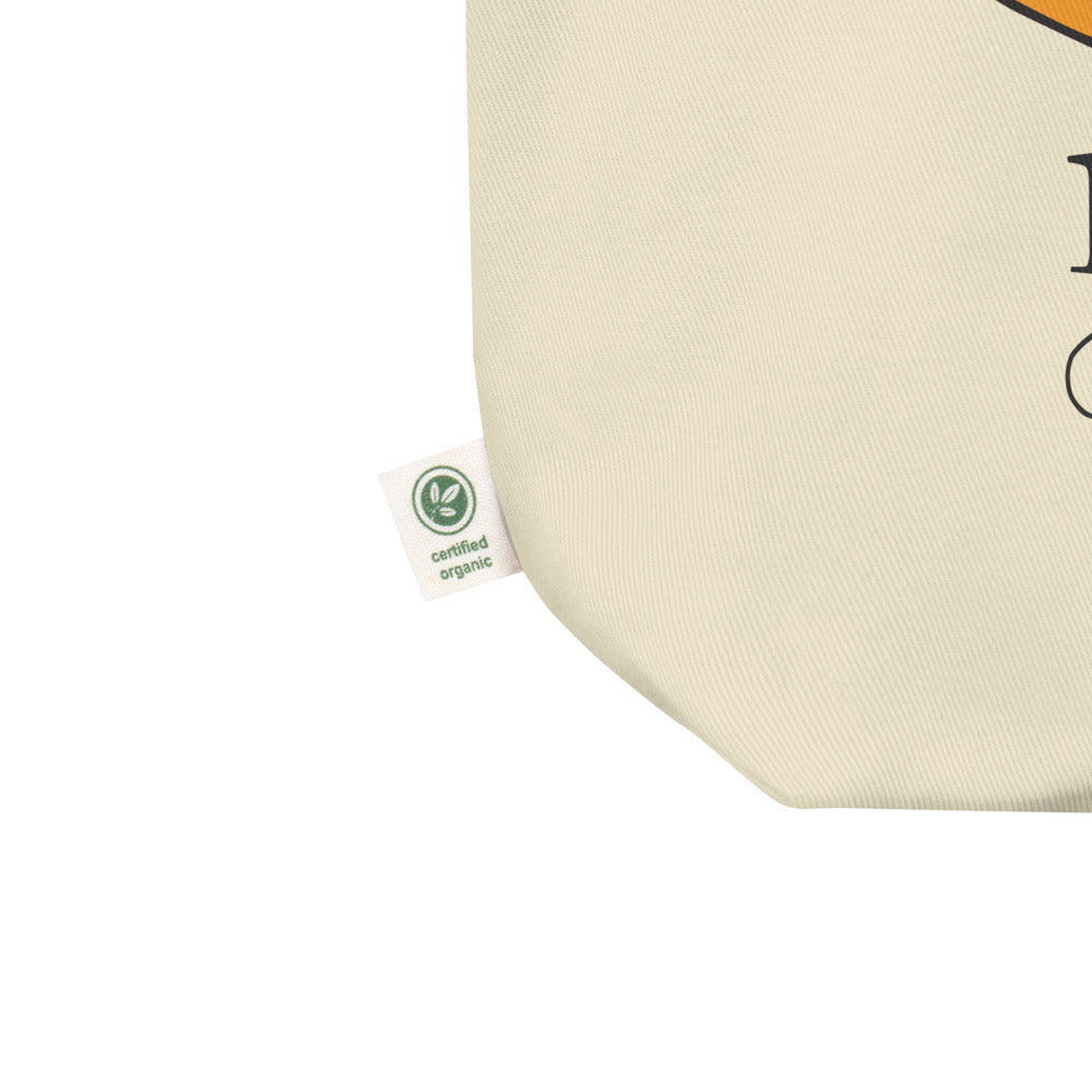Certified organic label on the tote bag
