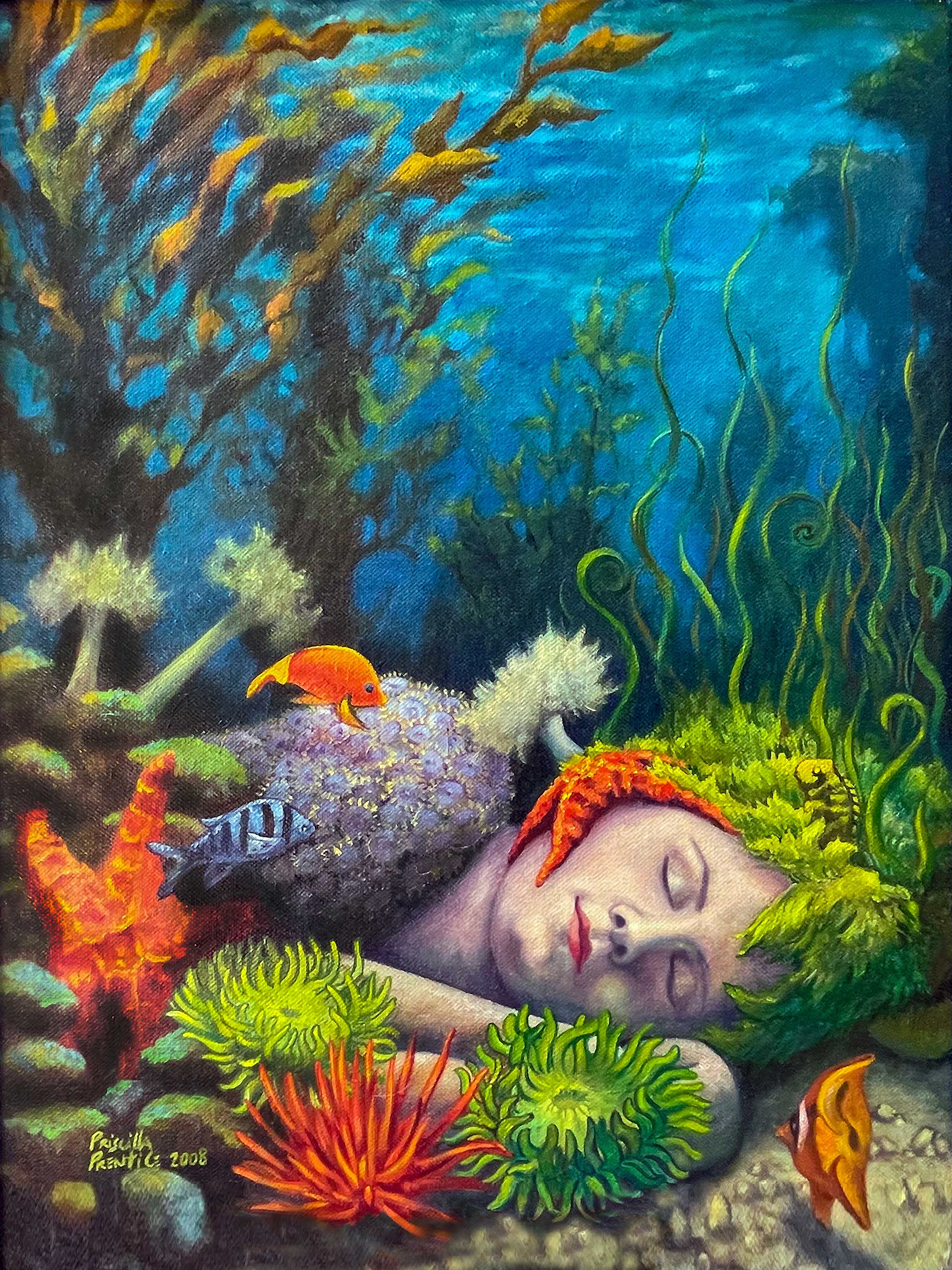 Painting of sleeping Amphitrite in the ocean by Priscilla Prentice