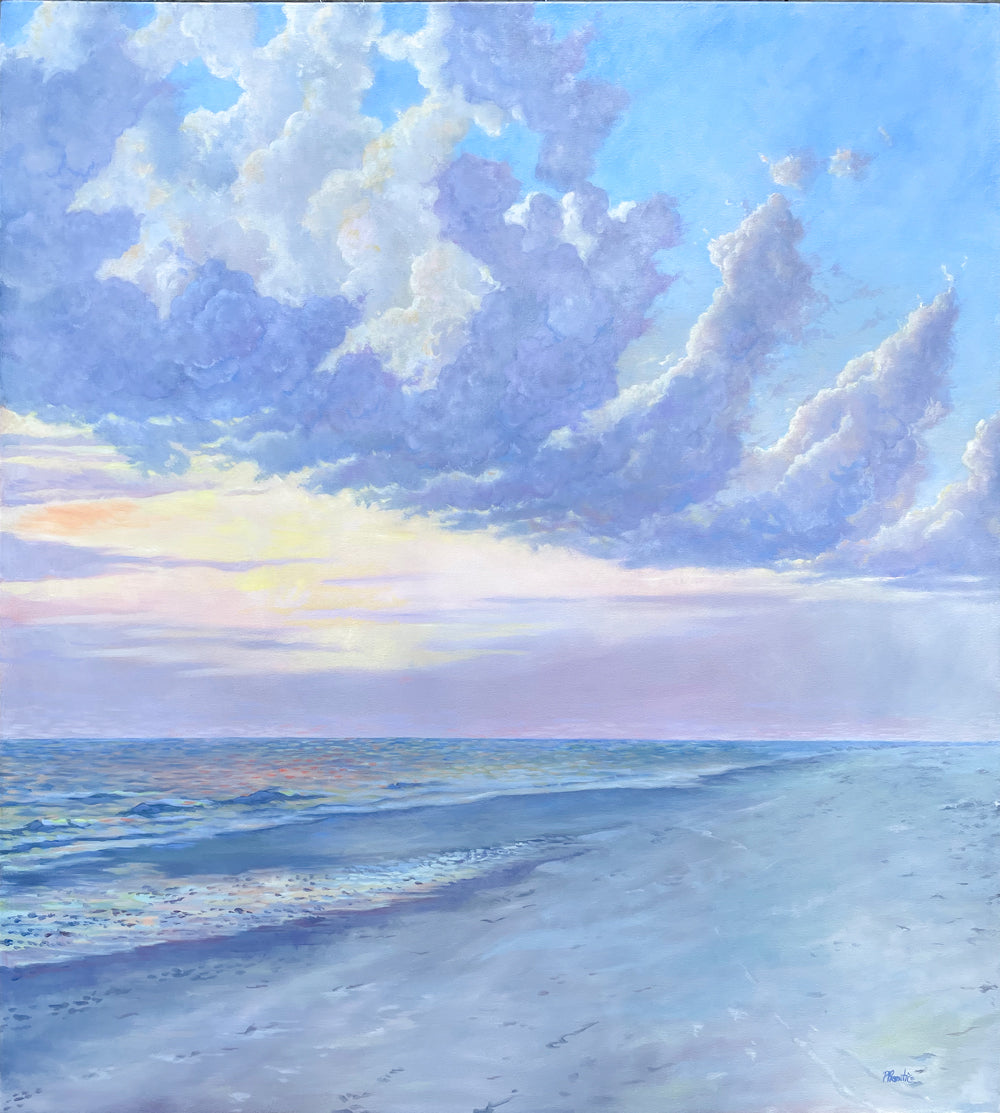 Painting of a sunset at the beach by Priscilla Prentice