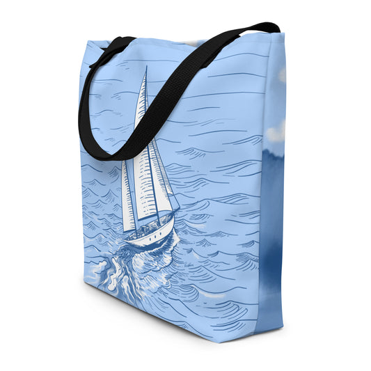 Boat and Chateau - All-Over Print Large Tote Bag