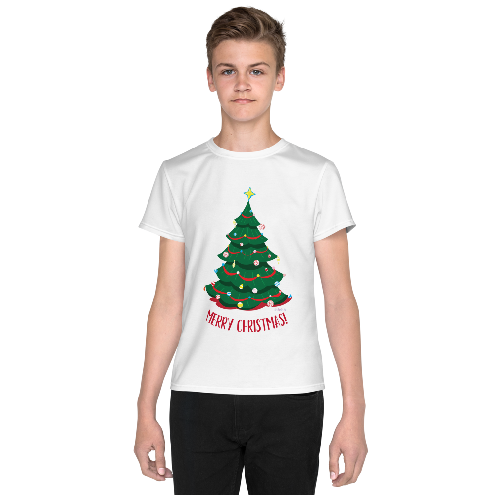 Merry Christmas with tree design - Youth crew neck t-shirt